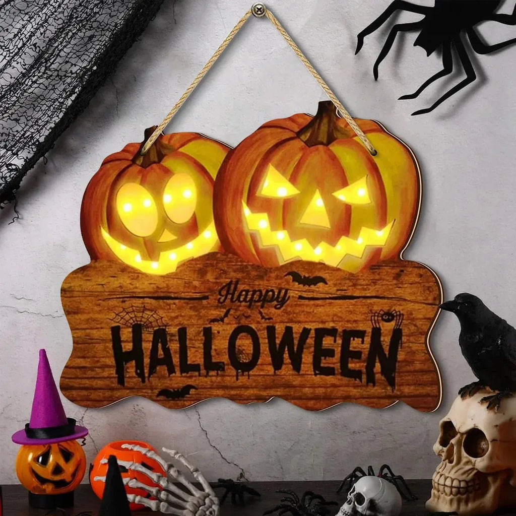 Illuminated Wooden Halloween Sign
