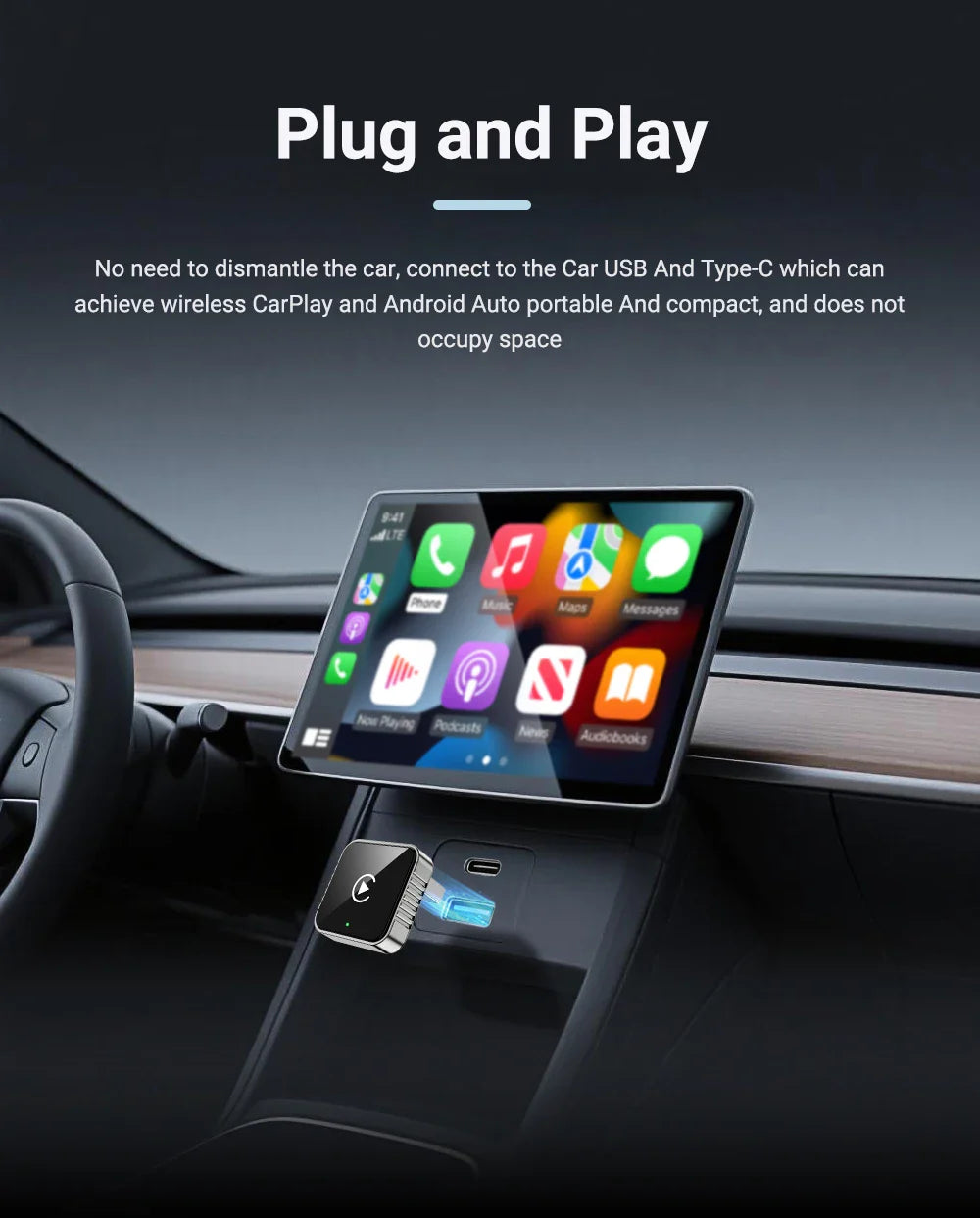 Techzzy XUDA 2-in-1 Wireless CarPlay & Android Auto Adapter – Plug & Play USB Dongle for OEM Car Stereo