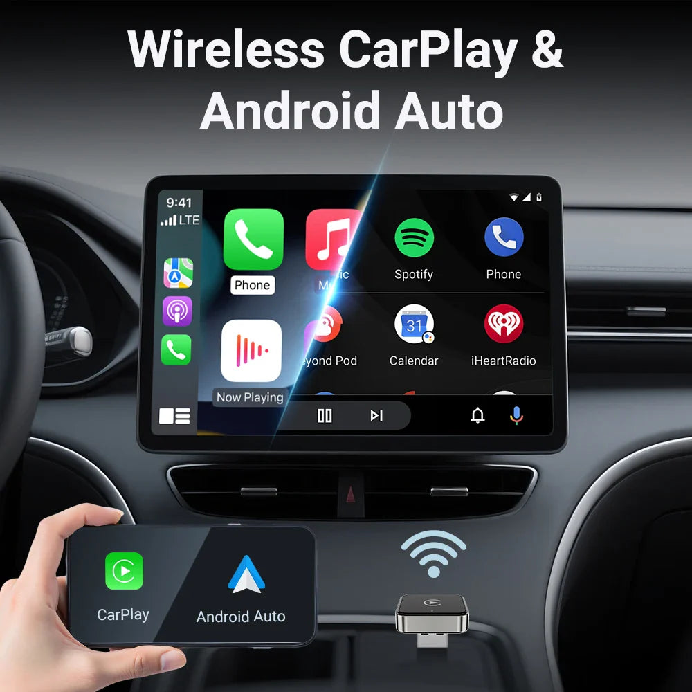 Techzzy XUDA 2-in-1 Wireless CarPlay & Android Auto Adapter – Plug & Play USB Dongle for OEM Car Stereo