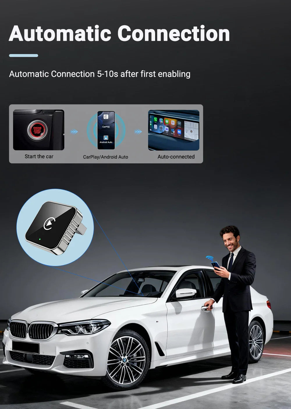 Techzzy XUDA 2-in-1 Wireless CarPlay & Android Auto Adapter – Plug & Play USB Dongle for OEM Car Stereo