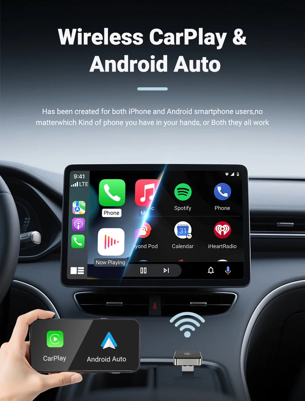 Techzzy XUDA 2-in-1 Wireless CarPlay & Android Auto Adapter – Plug & Play USB Dongle for OEM Car Stereo