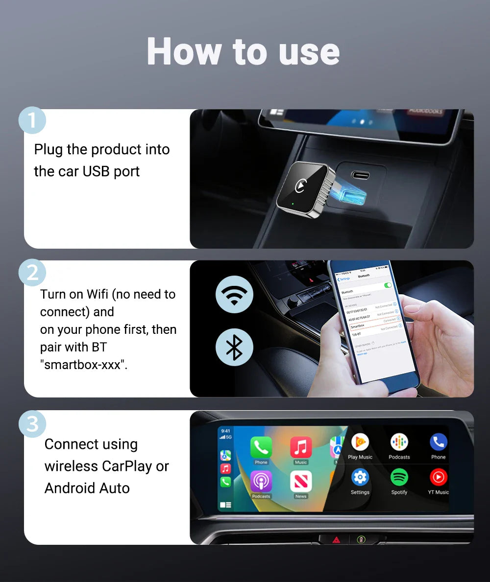 Techzzy XUDA 2-in-1 Wireless CarPlay & Android Auto Adapter – Plug & Play USB Dongle for OEM Car Stereo