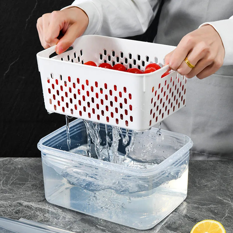 Clear Fresh-Keeper Box – Drain Basket for Veggies & Fruits!